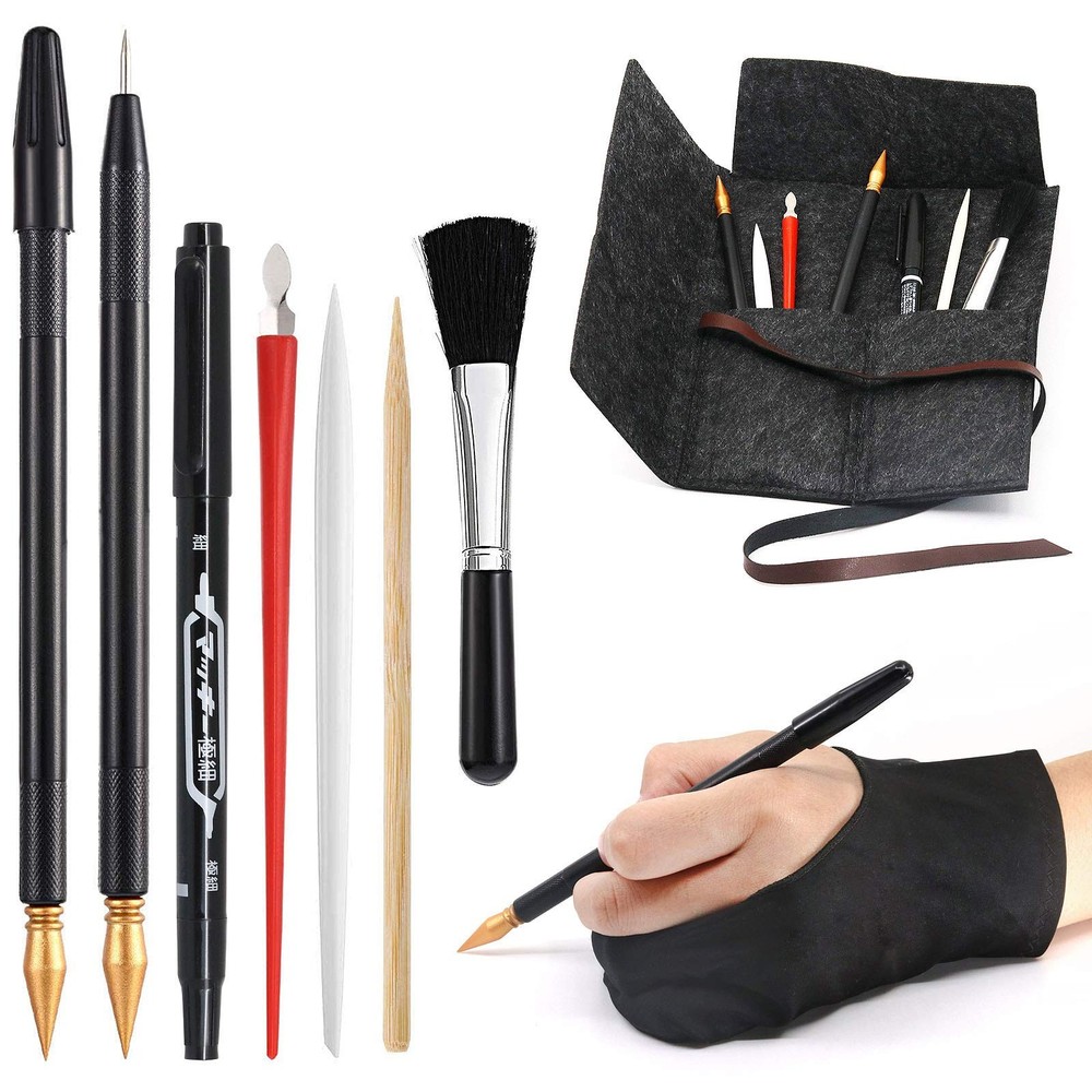 Scratch Art Tools, 9 Pcs Scratching Drawing Tools Set: Artist Glove, Tools Ba...