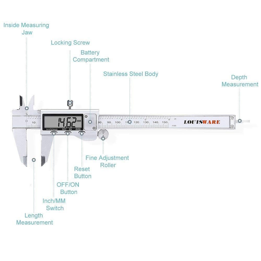 Digital Caliper Measuring Tool, Stainless Steel Vernier Caliper Digital Micro...