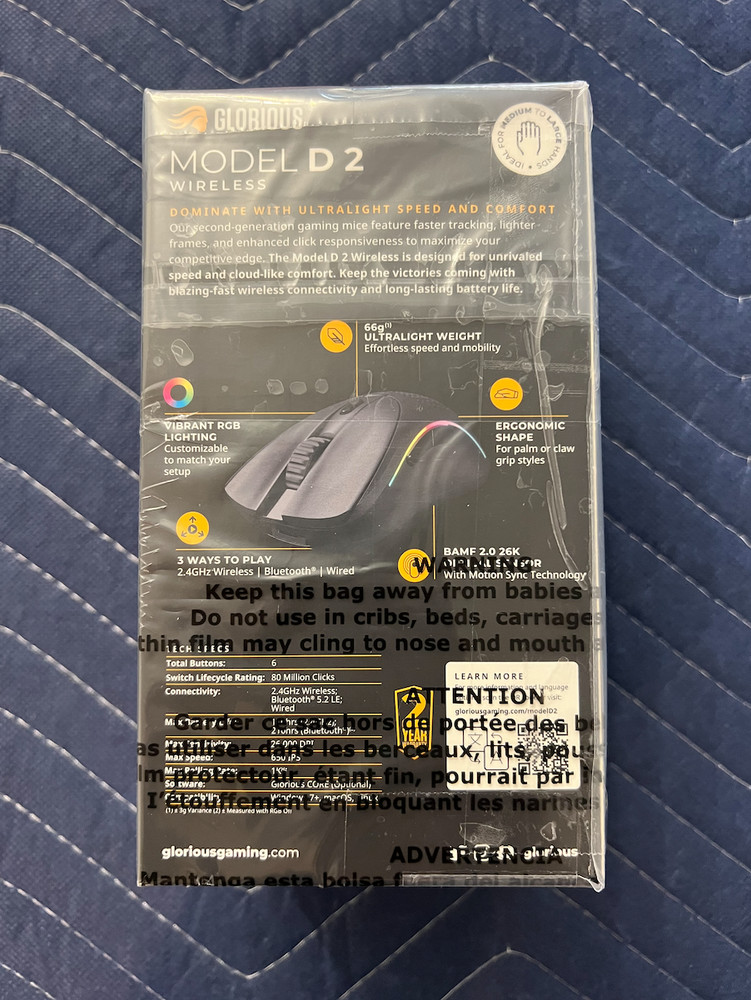 Glorious Model D 2 Wireless Optical RGB Gaming Programmable Mouse – OPEN BOX