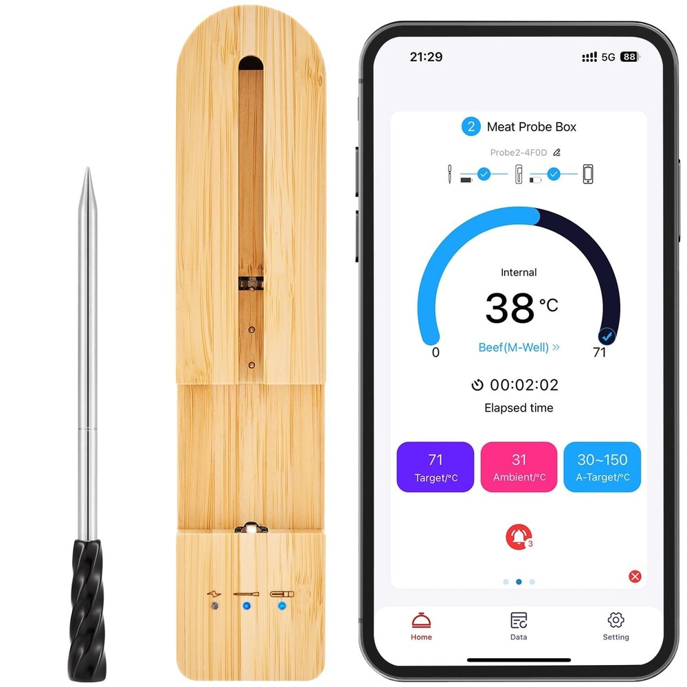 Wireless Smart Meat Thermometer With Bluetooth | Long Range | Measures Internal