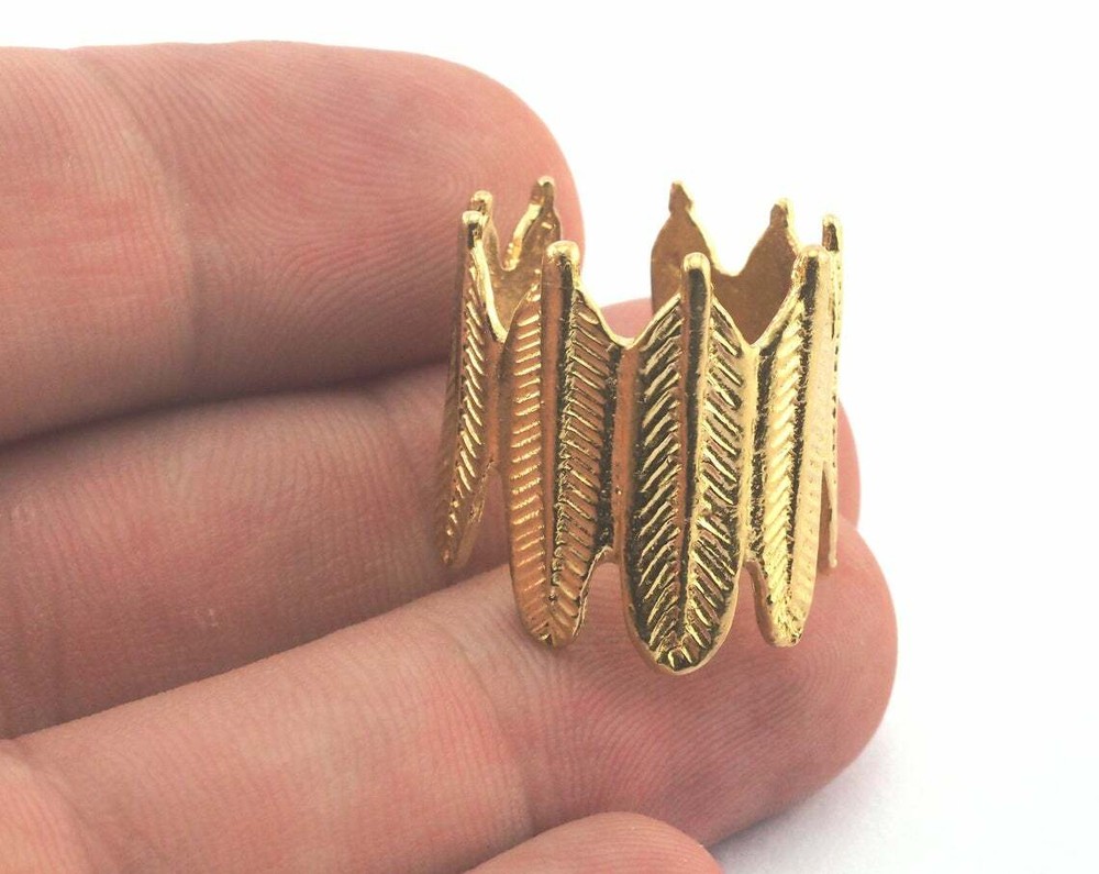 Feather Adjustable Ring Raw brass (18.5mm 8.5US inner size - Adjustable ) 3213