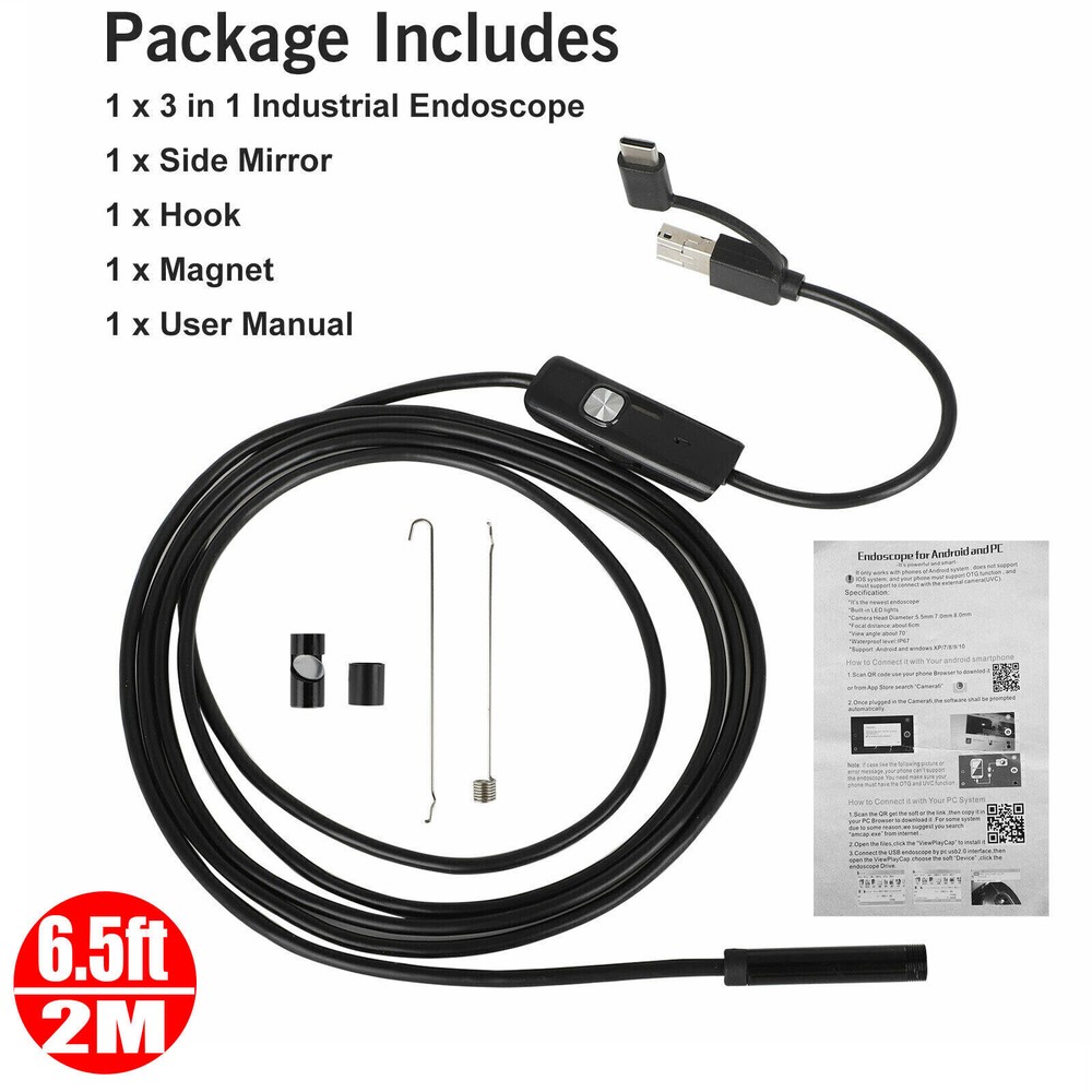 3-IN-1 USB Type-c Endoscope Borescope Snake Inspect Camera for Phone Android PC