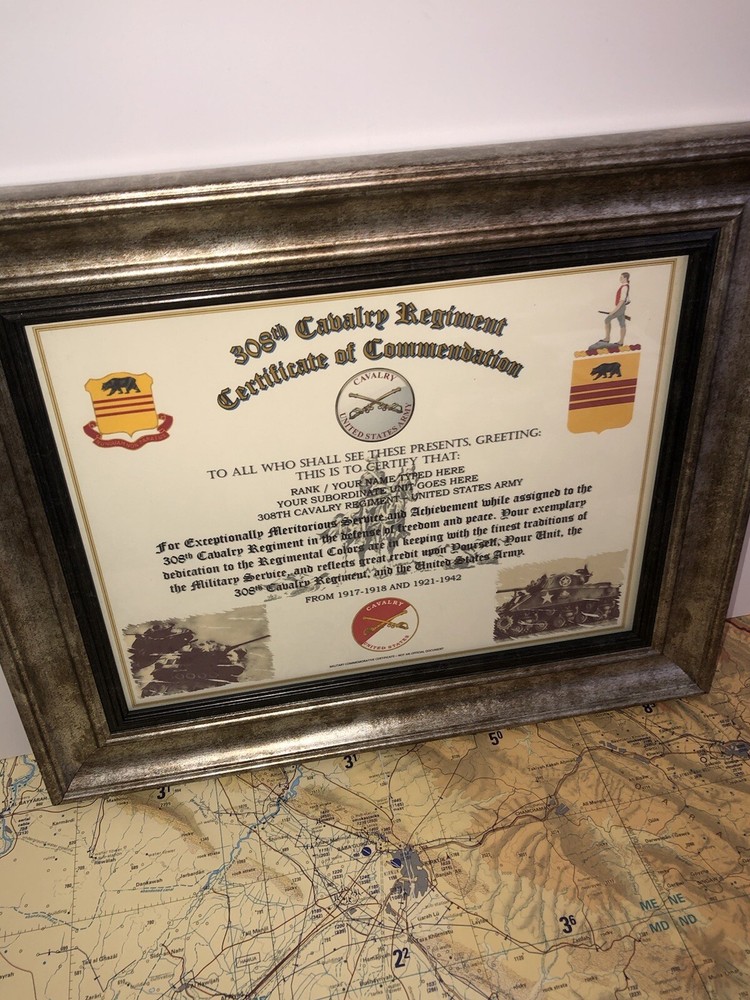 308TH U.S. CAVALRY REGIMENT / COMMEMORATIVE - CERTIFICATE OF COMMENDATION