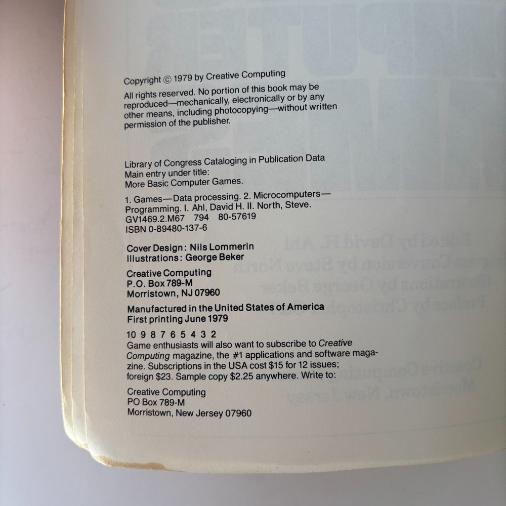 MORE BASIC COMPUTER GAMES 84 Fabulous Games for your PC by David Ahl 1979