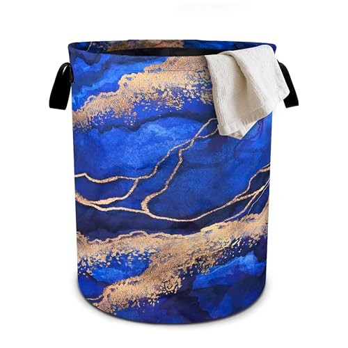 Blue Laundry Basket Laundry Hamper With Handles Collapsible Laundry Marble