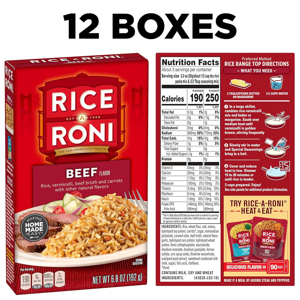 Rice-A-Roni Beef, 6.8Oz Boxes (12 Pack)