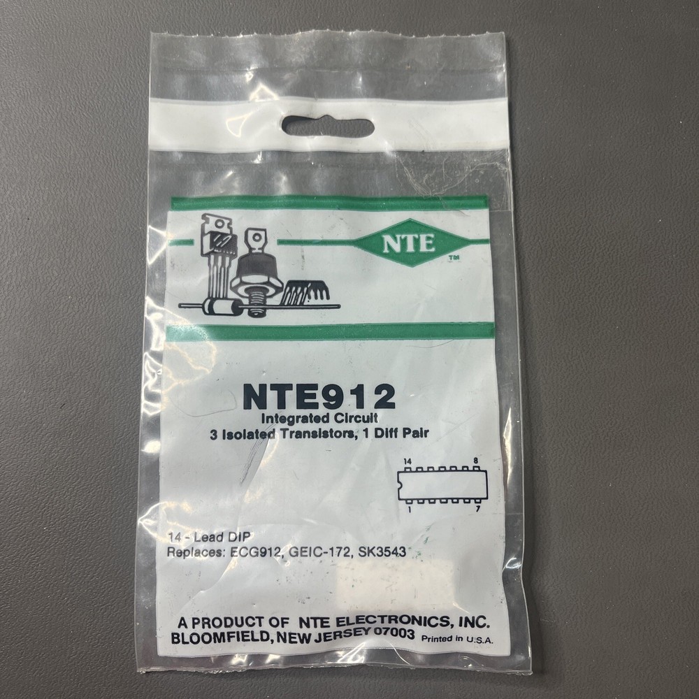 1 Each ~  NTE912 ~  IC ~  3 Isolated Transistors, 1 Diff Pair ~ 14 Pin DIP ~ NOS