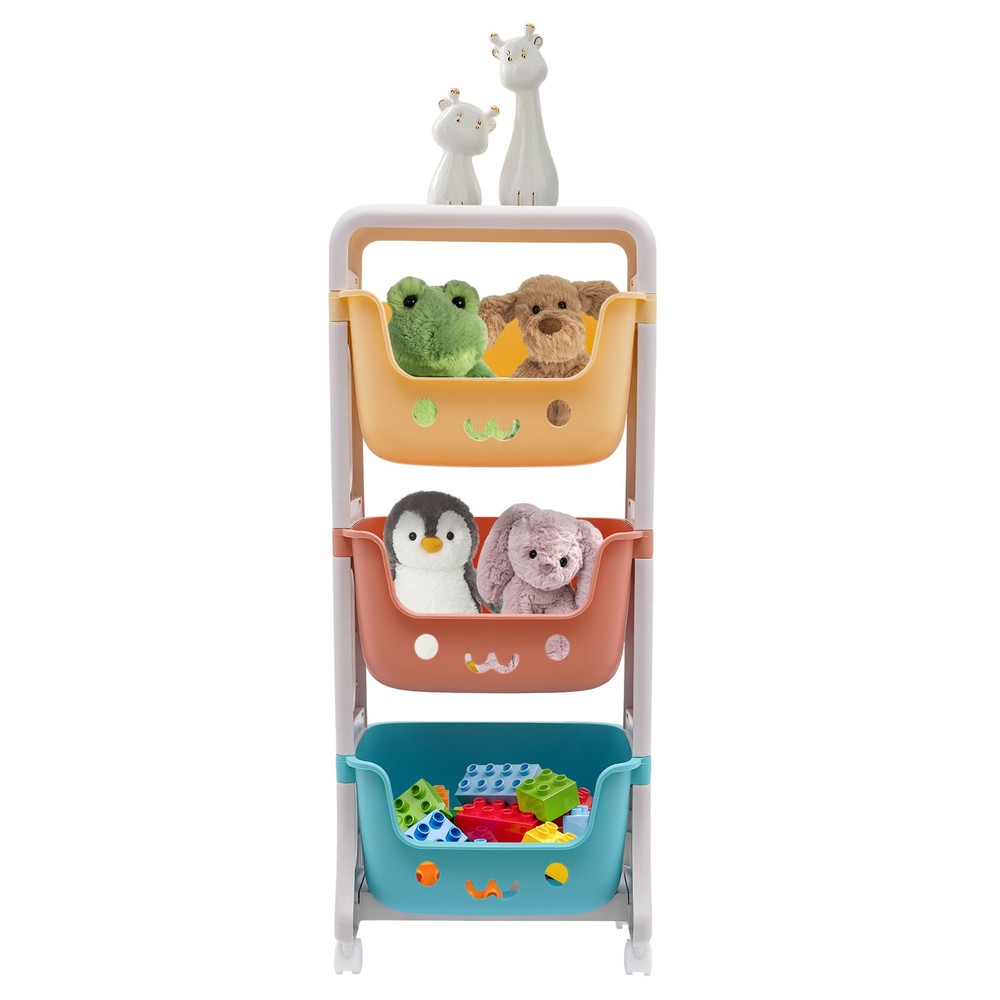 Storage Organizer, 3-Tier Stackable Rolling Cart, Storage Bins Organizer+Wheels