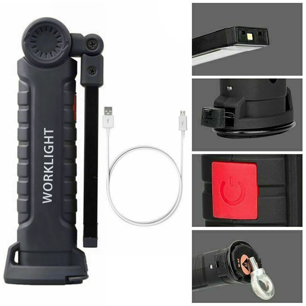 2PCS Magnetic COB LED Work Light Lamp USB Rechargeable Flashlight Folding Torch