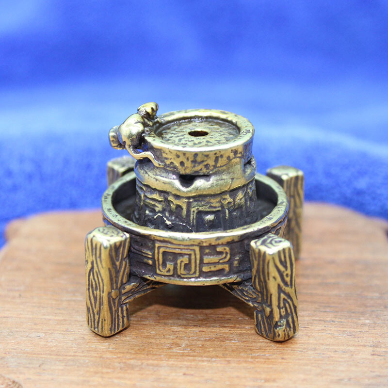 Brass "stone Mill" Figurines Incense Cone Burner Backflow Incense Burner Holder