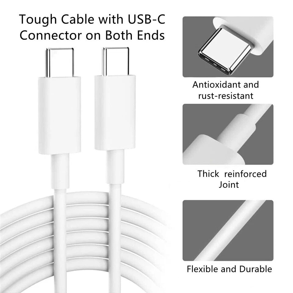 3ft Dual USB-C to USB-C Double Type-C Fast Charging Cable Sync Data Cord White