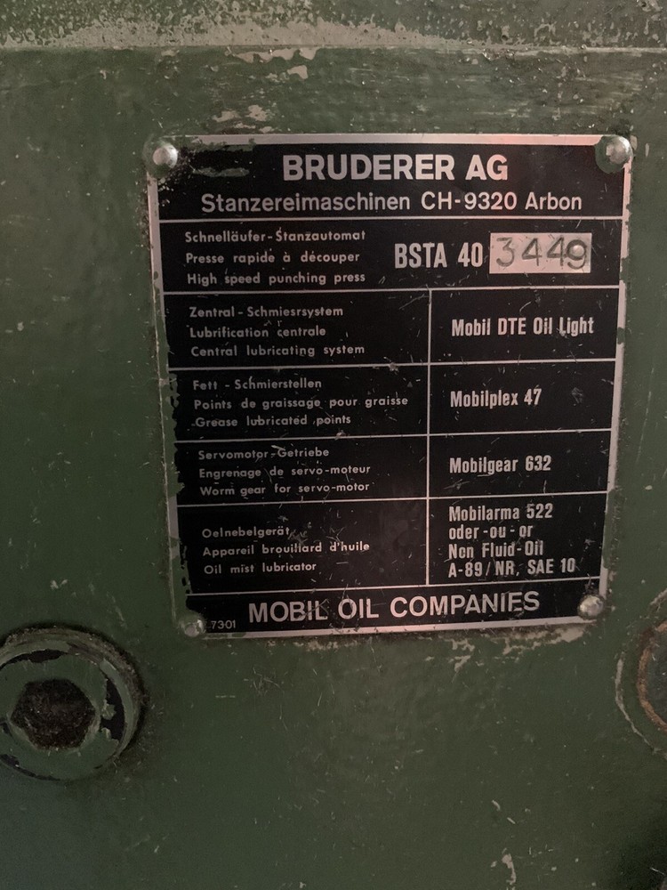 BRUDERER BSTA-40 HIGH SPEED STAMPING PRESS