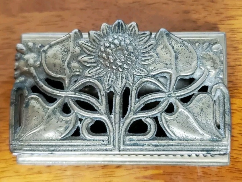 Vintage Brass Stamp Box Sunflower