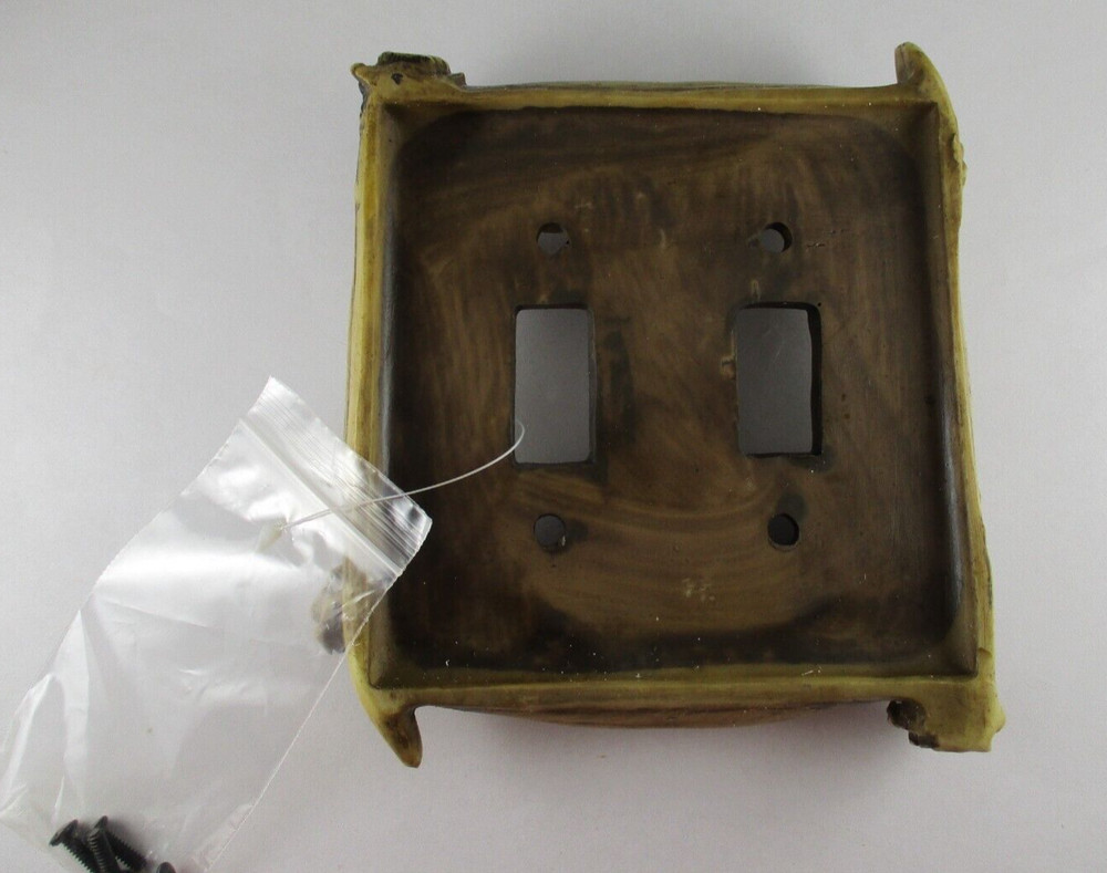 FAUX DEER ANTLER DOUBLE LIGHT SWITCH PLATE COVER