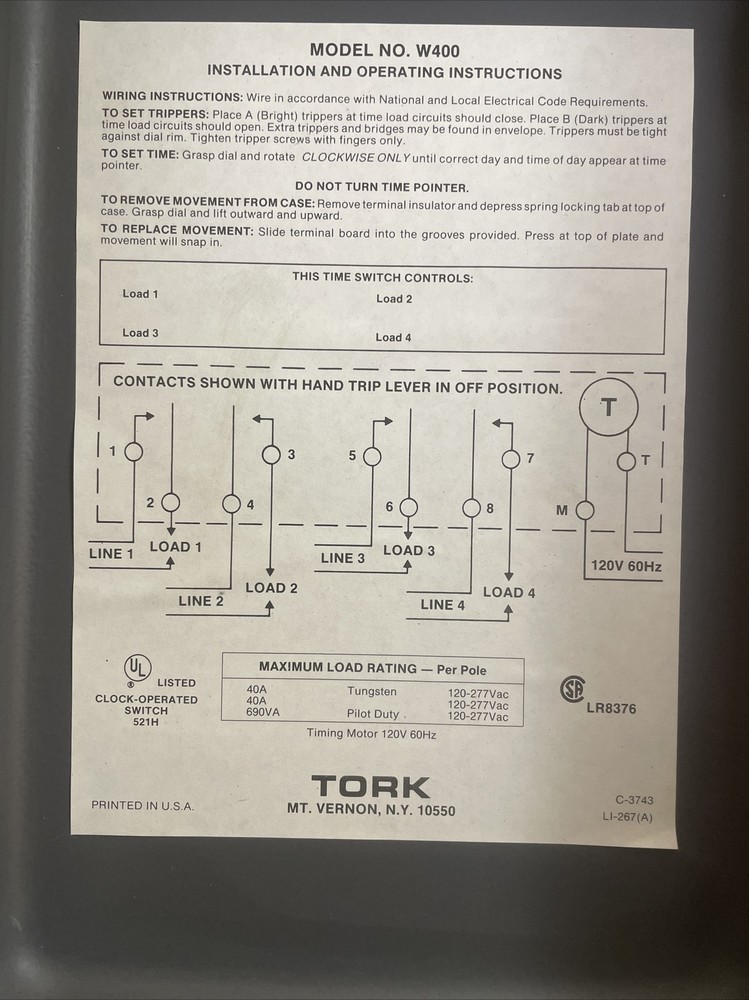 Nice TORK Model NO. Is W400 Timer