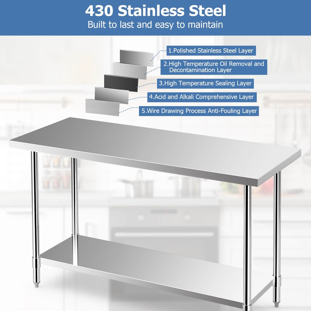 24 x 60" Stainless Steel Work Table Kitchen Prep & Work Table Silver