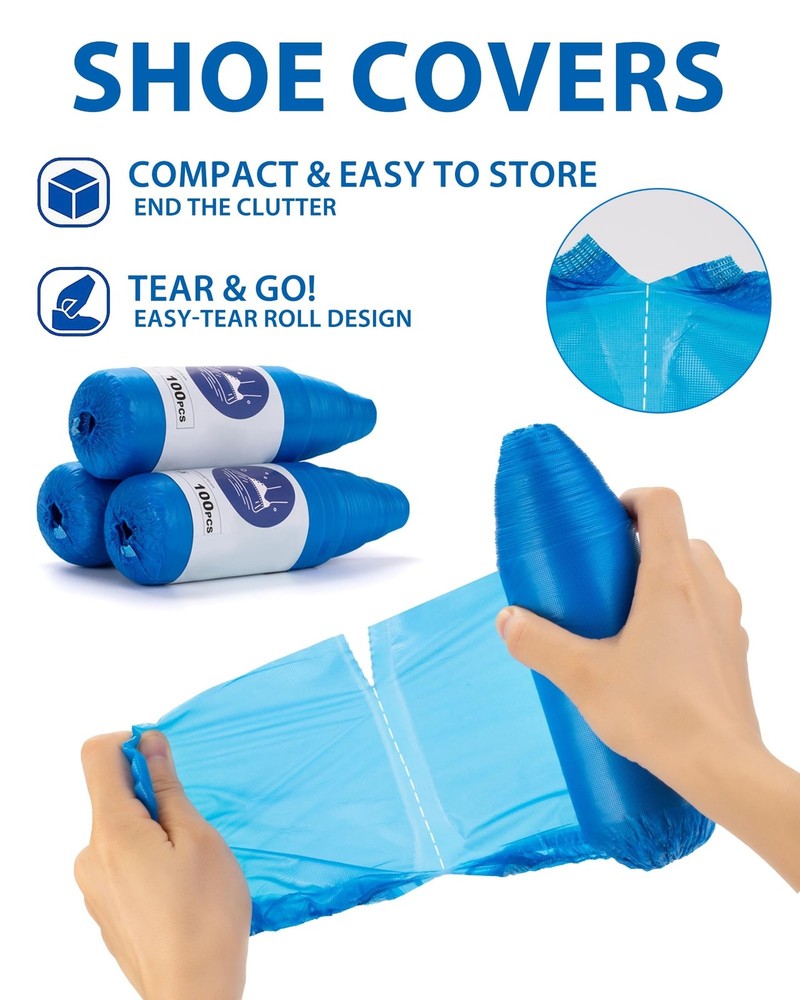 Shoe Covers Disposable Non-Slip, Waterproof Boot Covers with Compact Roll for...