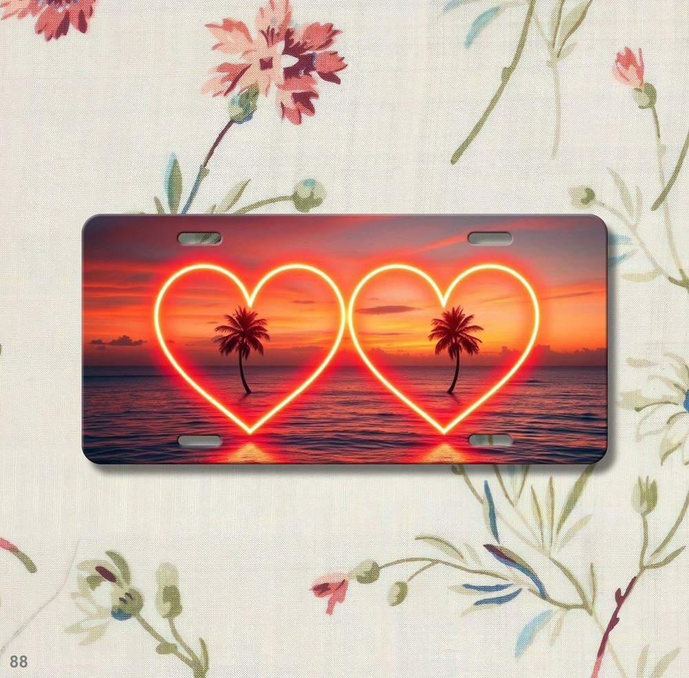 Neon Two Hearts Artwork Your Name License Plate Personalized Front Plate