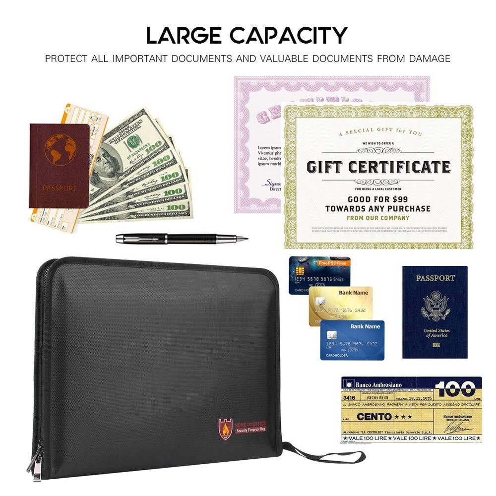 Fireproof Document Bag Fire & Water Resistant File Folder A4 Size 12 Pockets ...