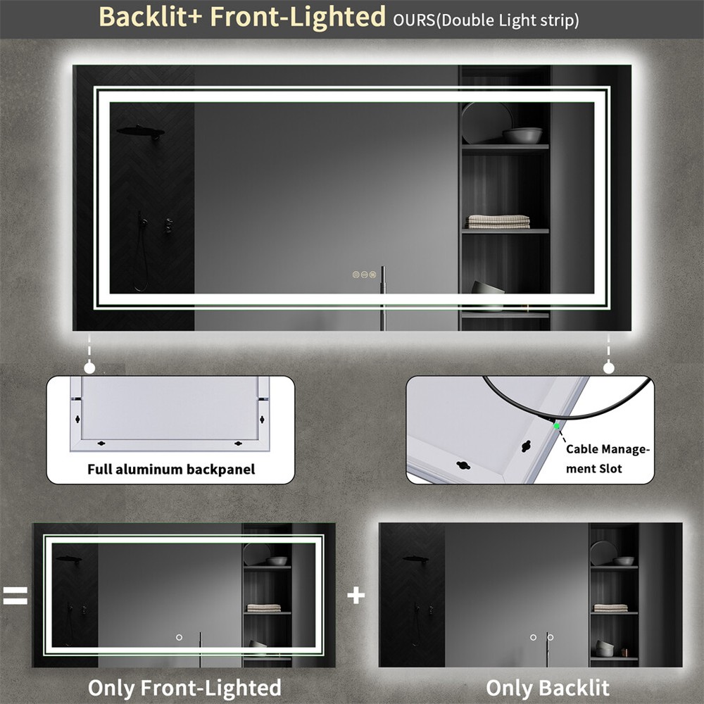 Full-Length Makeup Dressing Mirror LED Lighted Wall Mounted Bathroom Mirror