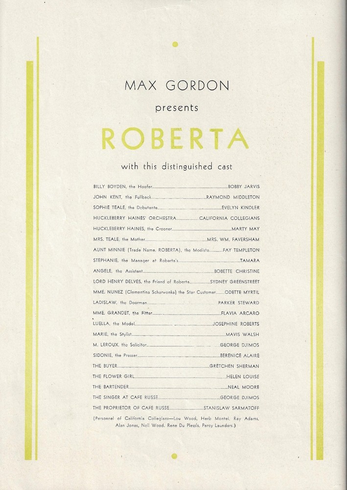 Jerome Kern "ROBERTA" Odette Myrtil / Tamara / Marty May 1934 Souvenir Program