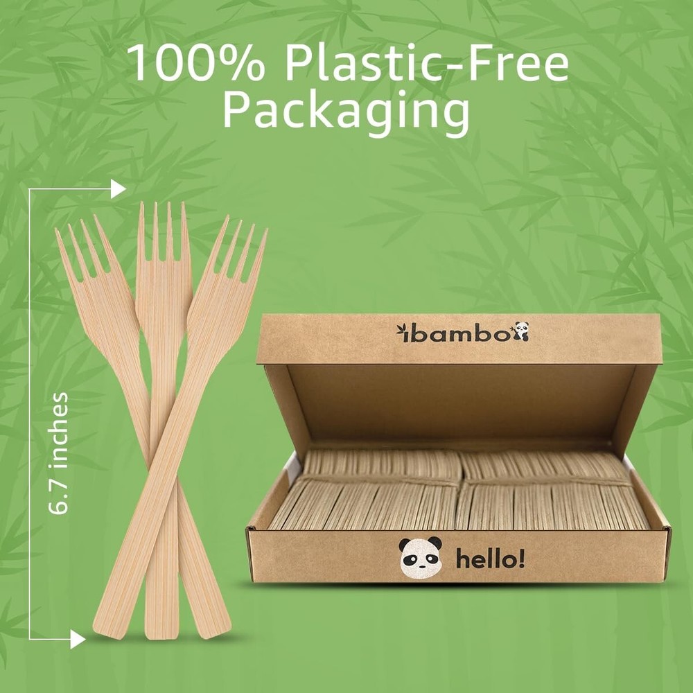 Ibambo 100% Bamboo Forks - 100 Compostable Forks, Disposable or Reusable