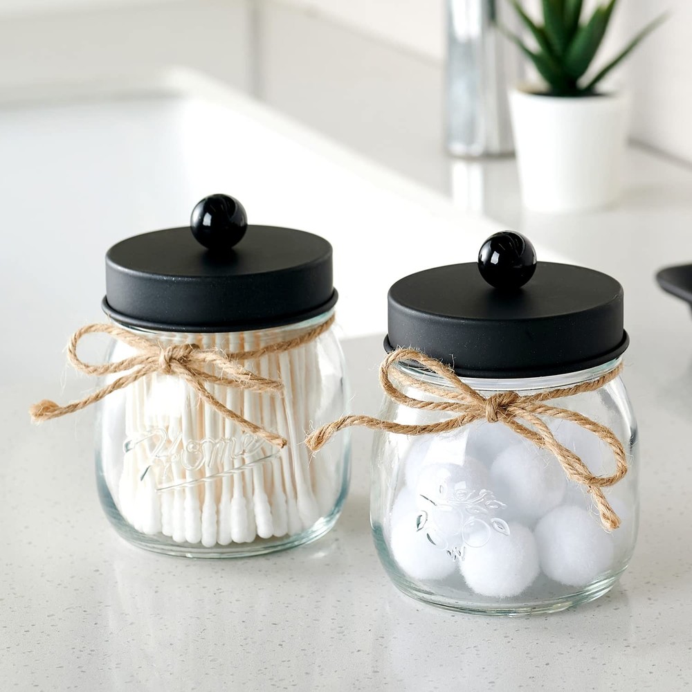 SheeChung 2 Pack Qtip Holders, Black Bathroom Decor, 2 Pack, Black-2pcs