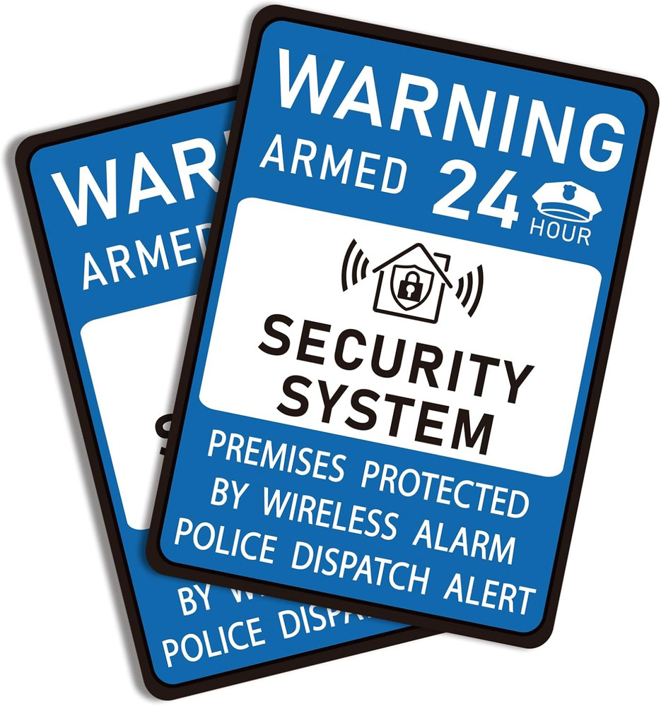 2PCS Security Alarm System Sign for Home, Self-Adhesive Small 24 Hours Warning S