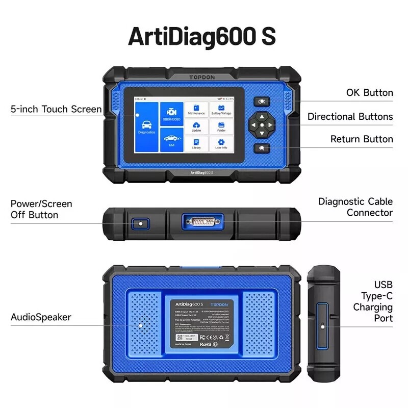 Free Updates! TOPDON AD600S Diagnostic Scanner Engine ABS SRS TPMS Code Reader
