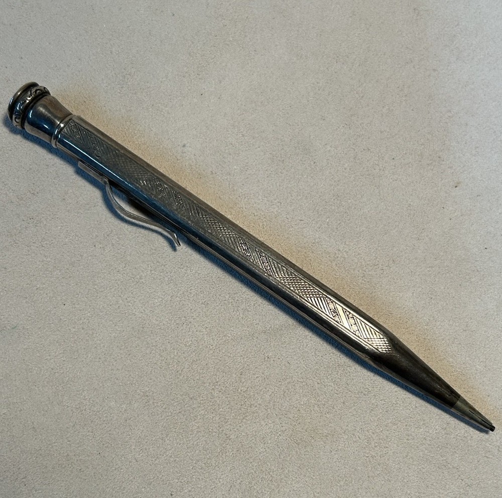 Antique 830 Silver Mechanical Pencil Engraved