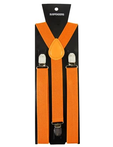 Solid Color Mens Suspender with 3 Strong Clips Adjustable Braces Orange