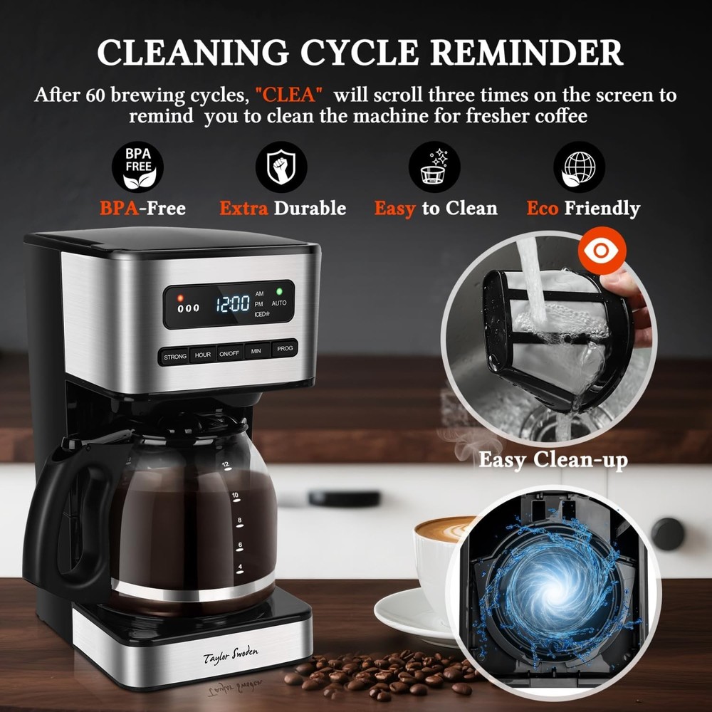 Programmable Coffee Makers 12 Cup, Hot and Iced Coffee Maker, 4 Brew Strength, L