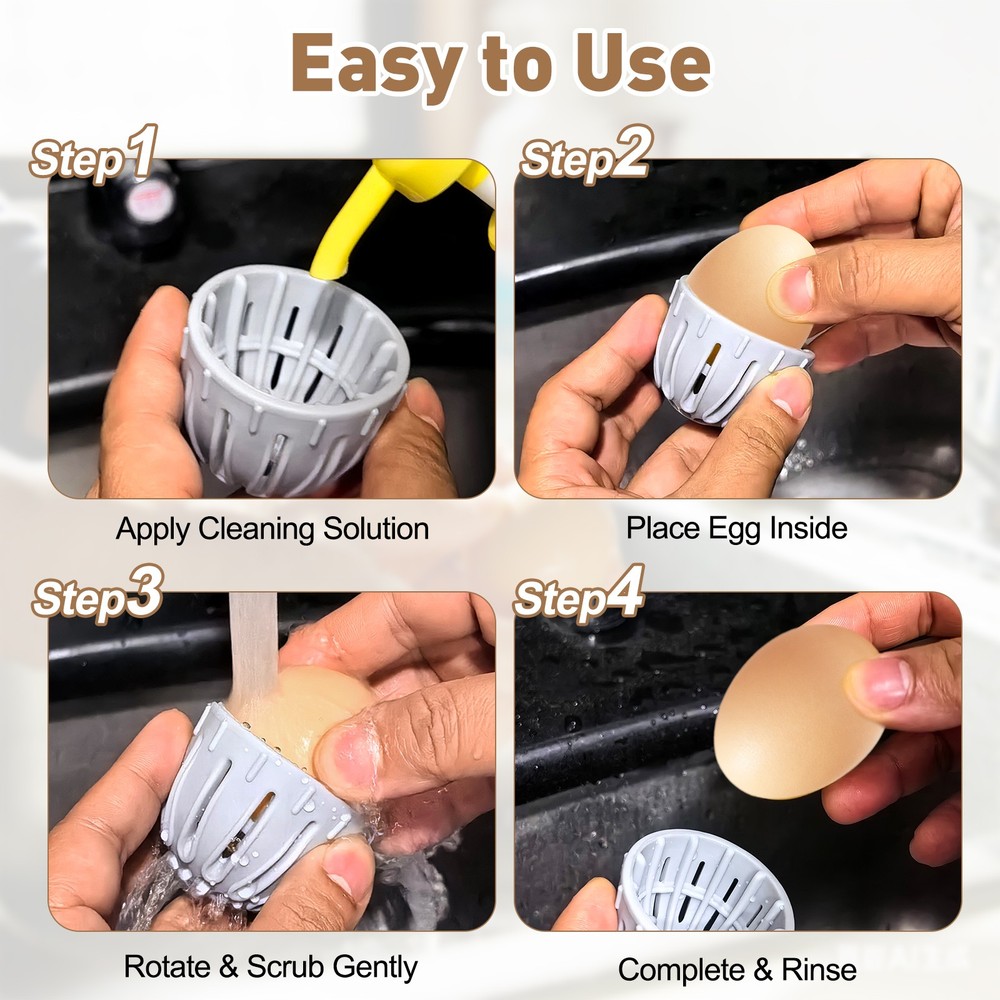 Egg Cleaning Brush Silicone Egg Washer Rotating Scrubber Tools Gray