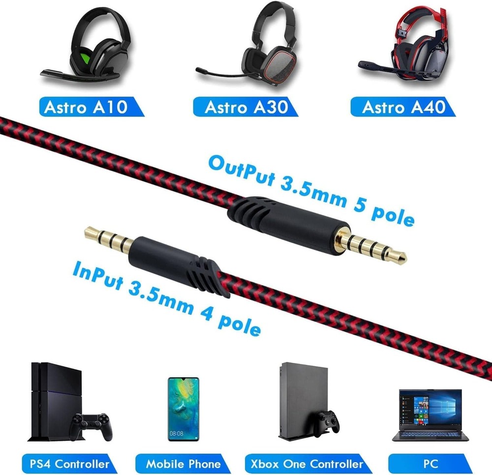 2M Braided Headset Replacement Cable with Volume Control for Astro & Xbox - Red