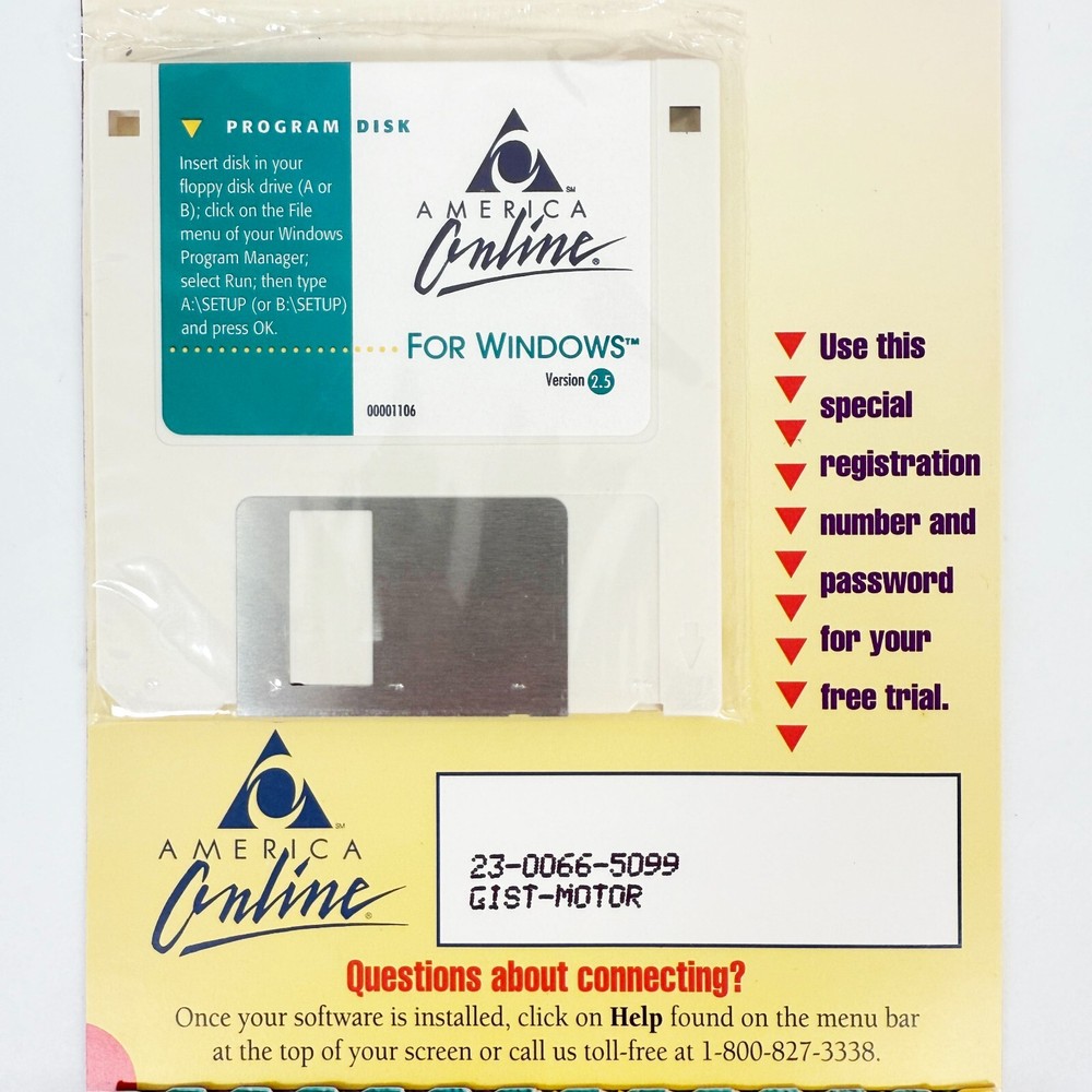 1995 AOL America Online v2.5 Floppy Disk Software Mailer, Original Packaging