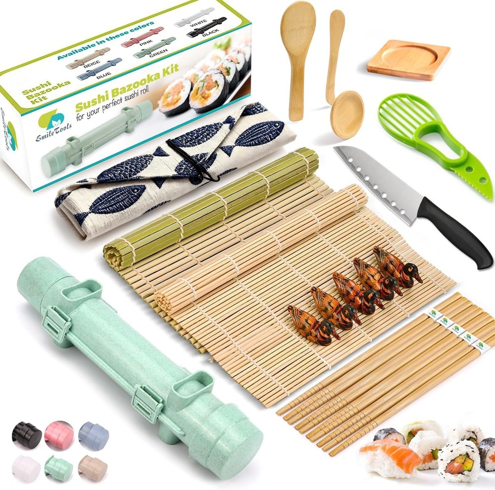 Sushi Making Kit, 22 in 1 Roller Maker Kit with Medium, Green