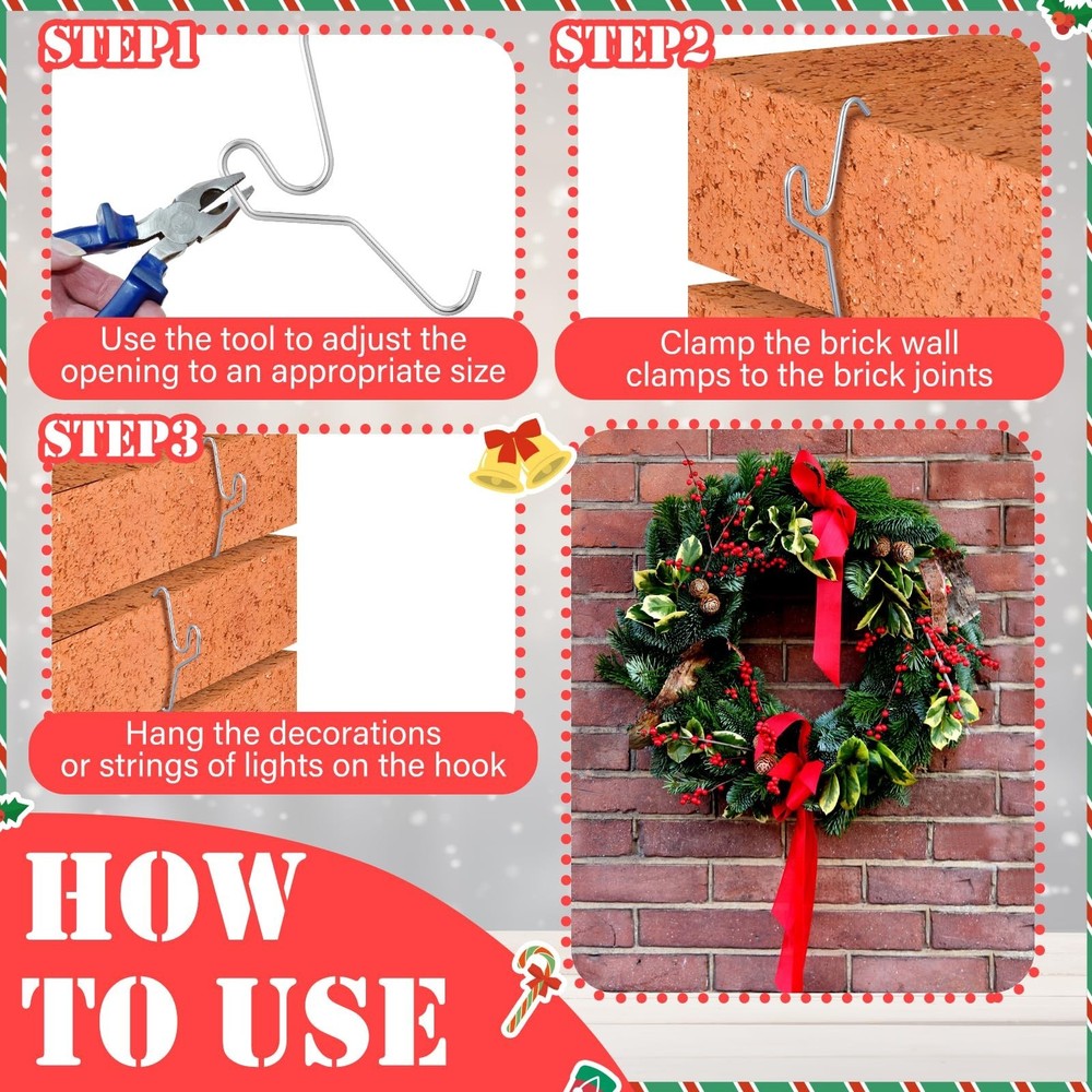 24 Pack Brick Hook Wall Clips Installed Require More Than 1/8" Brick Gap Fits...