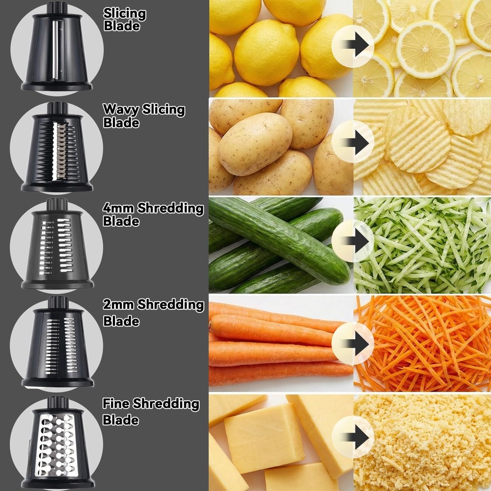 Rotary Cheese Grater Shredder with Handle 5 Interchangeable Blades