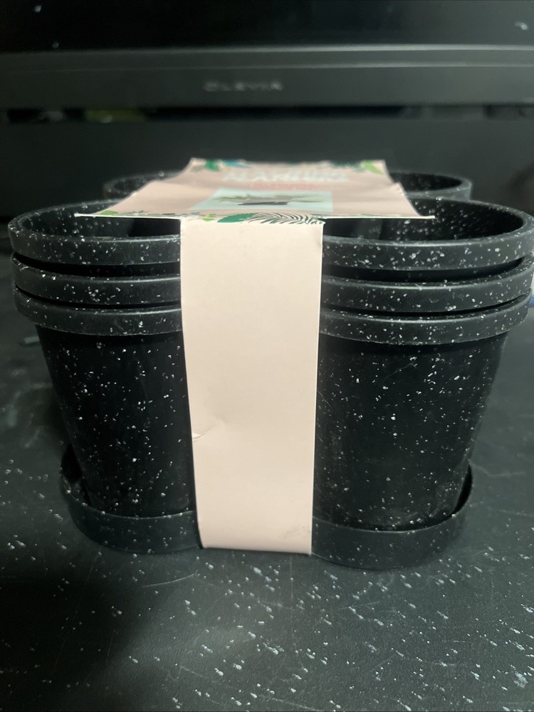 Stacking Planters – Speckled Black – 3‑Tier Set with Tray
