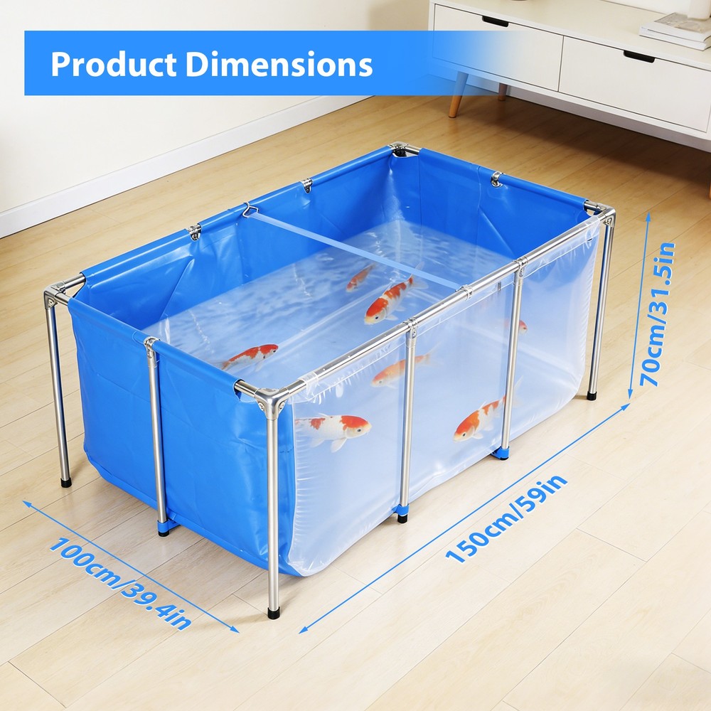 Rectangular Goldfish Tank with Frame & Drain Valve Above Ground Fish Pond Clear