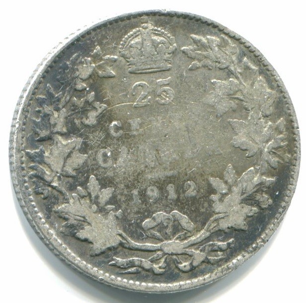 1912 Canada Silver Quarter / 25 Cents !!