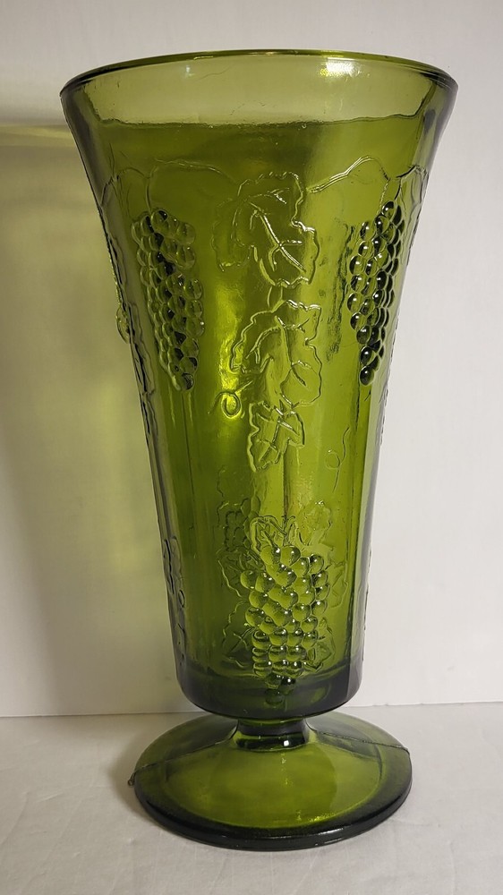 Vintage Embossed Grape Emerald Green Vase