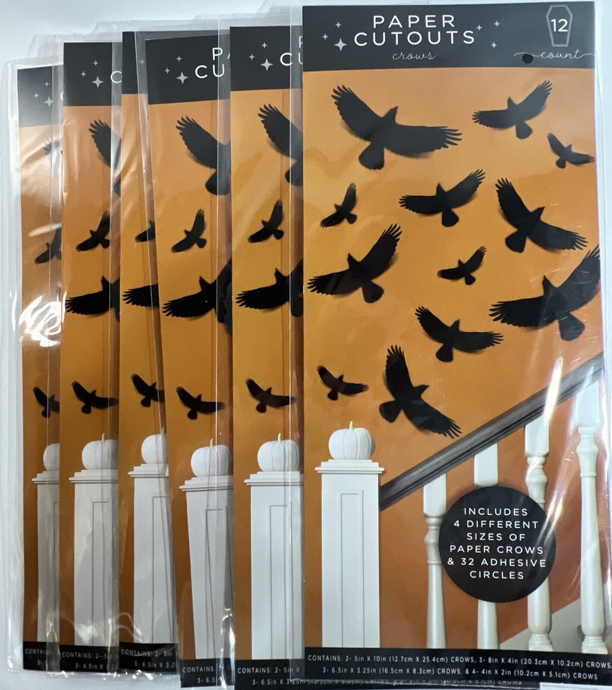 6 Paper Cutouts Crows Fall Decor Packs 72 Total Diff Sizes Crafting Halloween !!