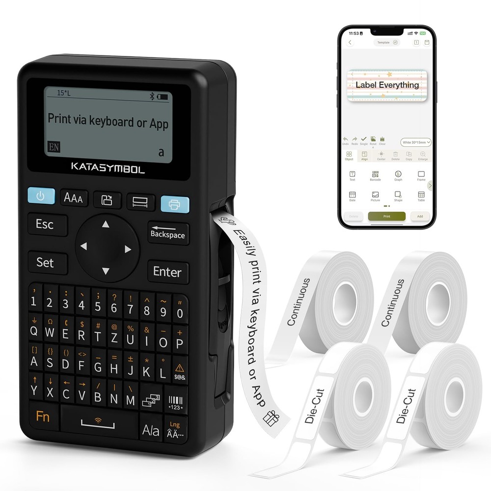 SUPVAN E11 Bluetooth Label Maker Machine with 4 Tapes, Support Keyboard & App...