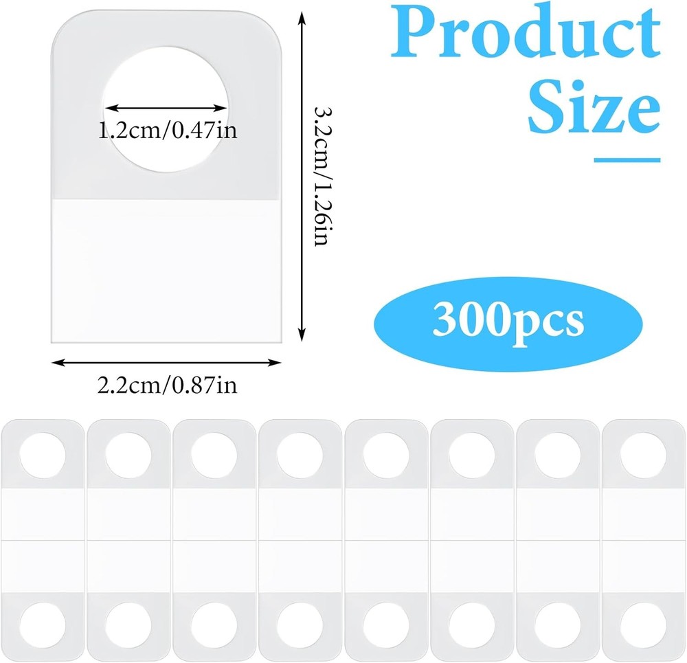 300pcs Clear Plastic Hanging Tabs Self-Adhesive Round Hole Display Tags