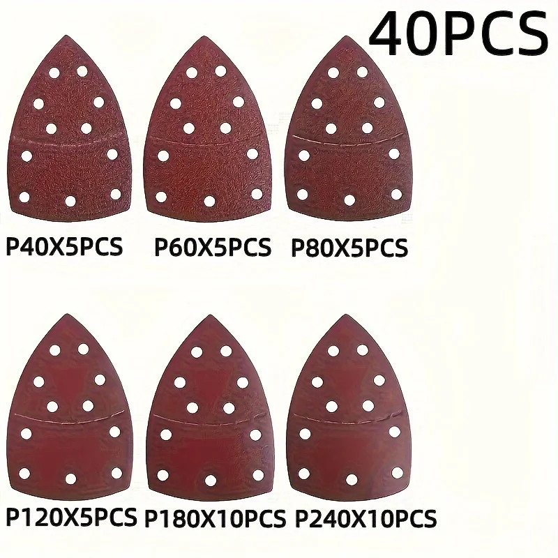 40 pieces of 11-hole mouse 60-800 mesh triangular sandpaper - special for alumin