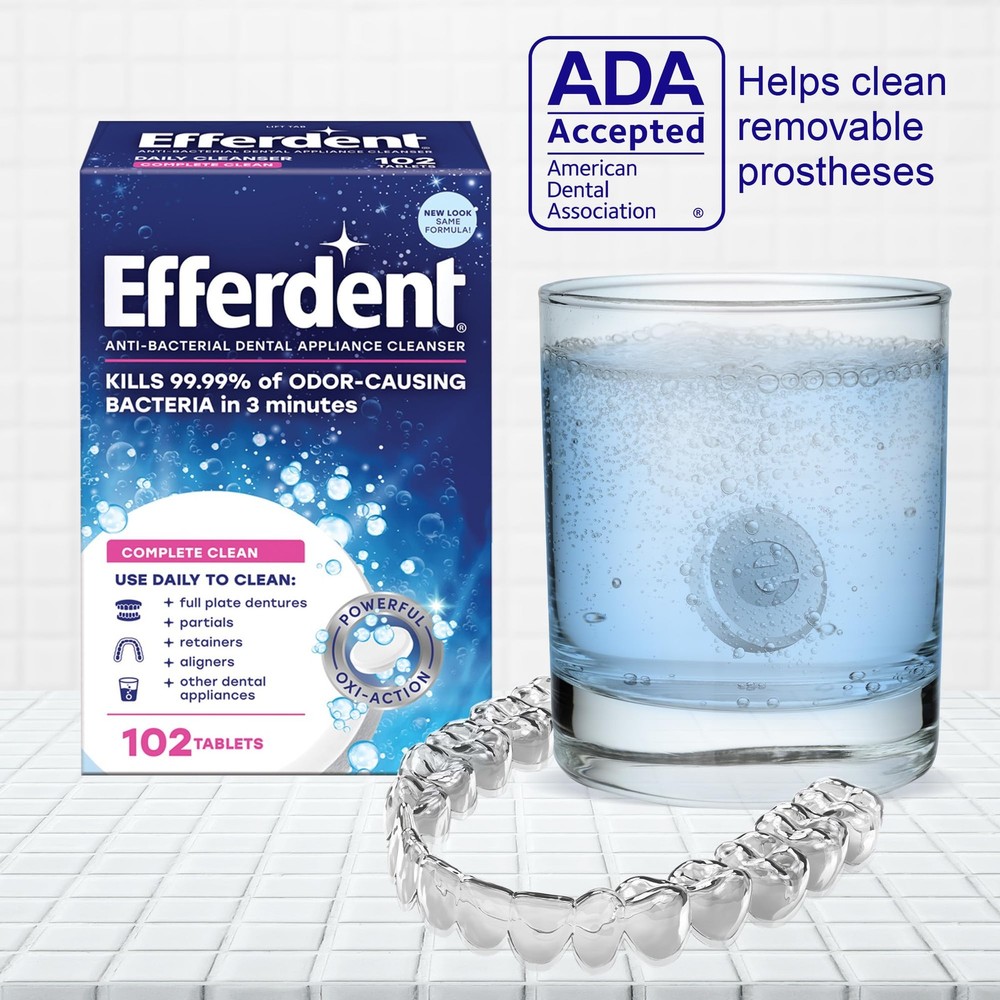 Efferdent Denture Cleanser Tablets, Complete Clean, 44 Count, Blue