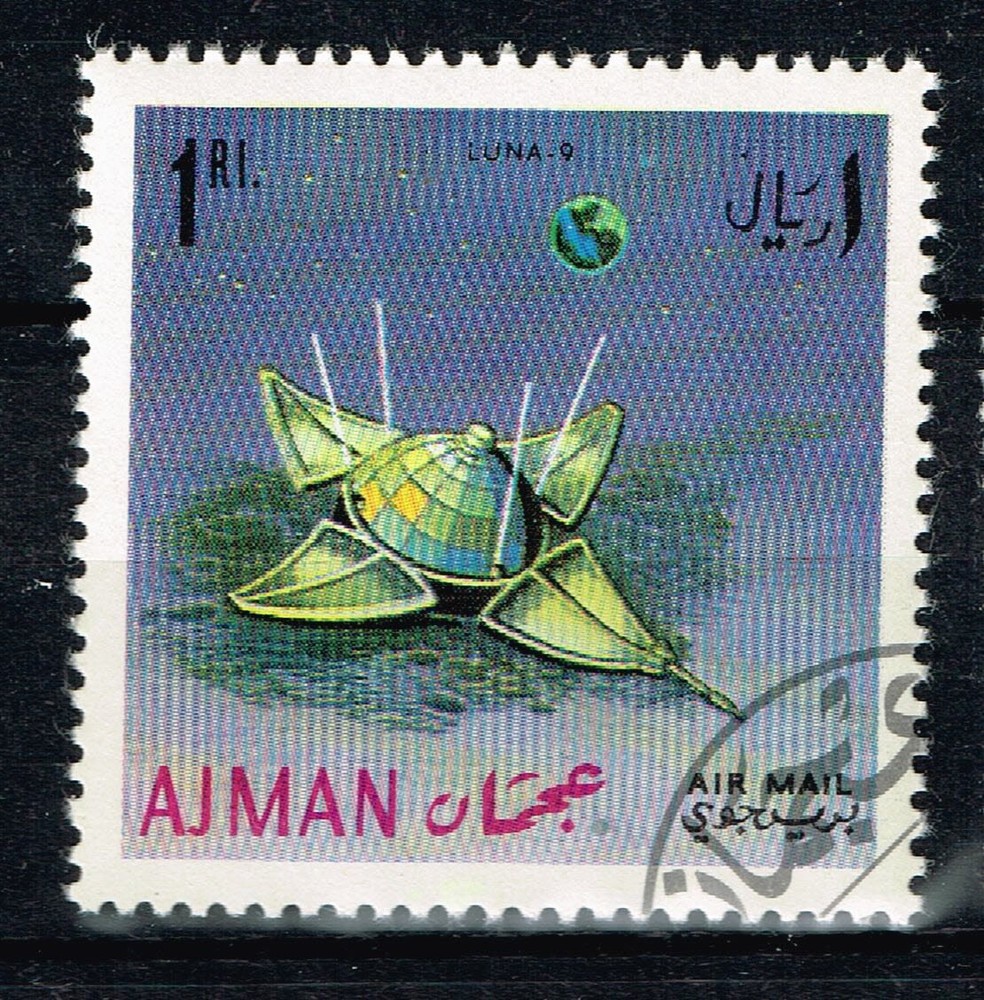 Ajman Space Soviet Luna 9 on Moon stamp 1966 A-16