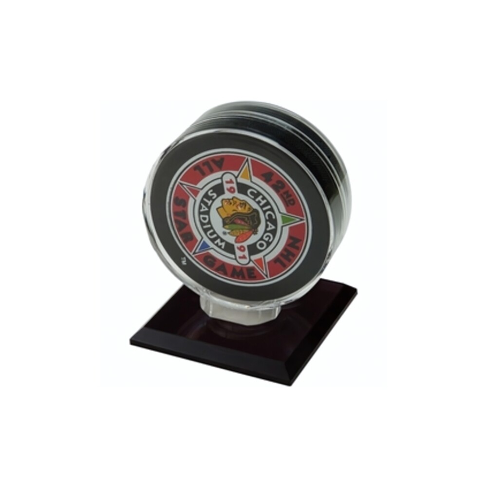 SINGLE HOCKEY PUCK DISPLAY with Black Acrylic Base