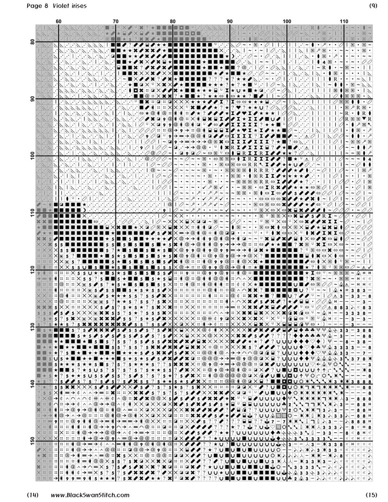 Violet irises Chart Counted Cross Stitch Pattern Needlework 651